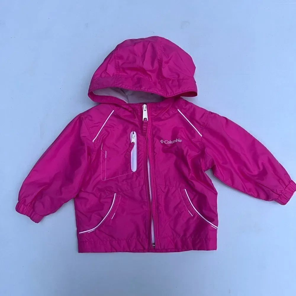 Columbia Baby Girl's Hooded Windbreaker Jacket Size 18 Months Fleece Lined Pink